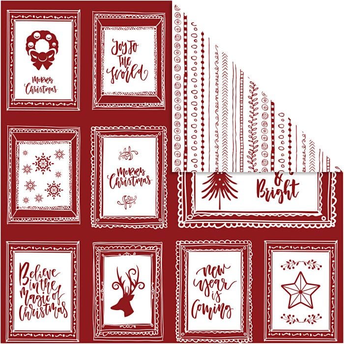 Design Paper, frames with text and doodles, sheet 30,5x30,5 cm, 180 g, 5 sheet/ 1 pack
