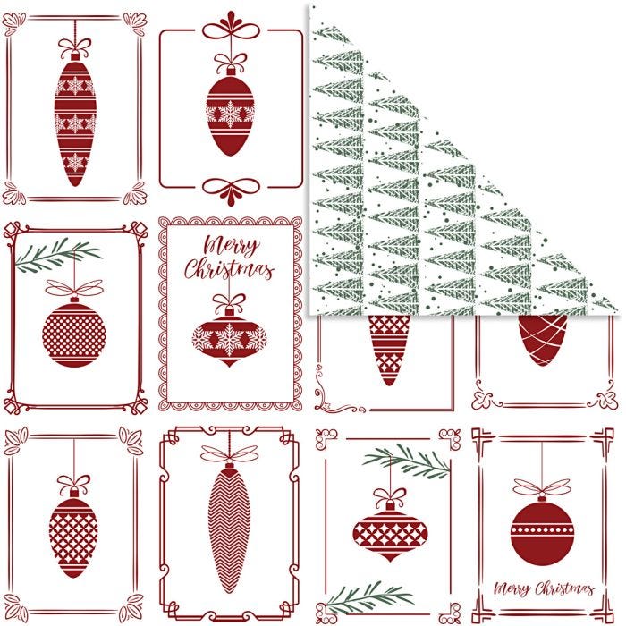 Design Paper, christmas balls and christmas trees, sheet 30,5x30,5 cm, 180 g, 5sheet/ 1 pack