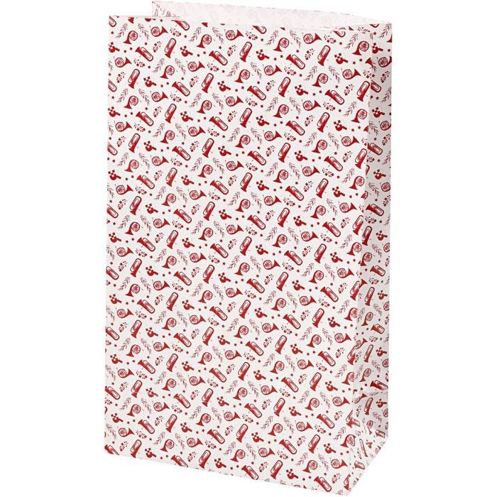 Paper Bag, trumpet, H: 21 cm, size 6x12 cm, 80 g, red, white, 8 pc/ 1 pack