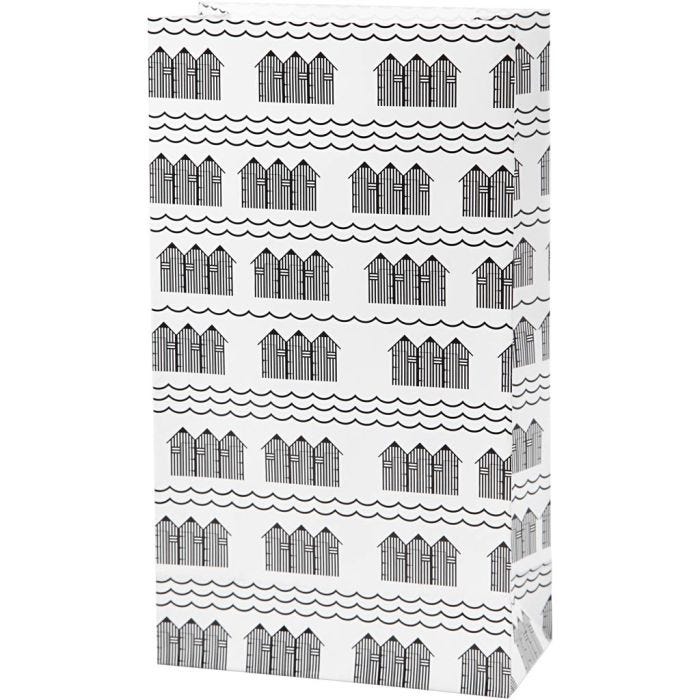 Paper Bag, H: 21 cm, size 6x12 cm, 80 g, black, white, 10pc/ 1 pack