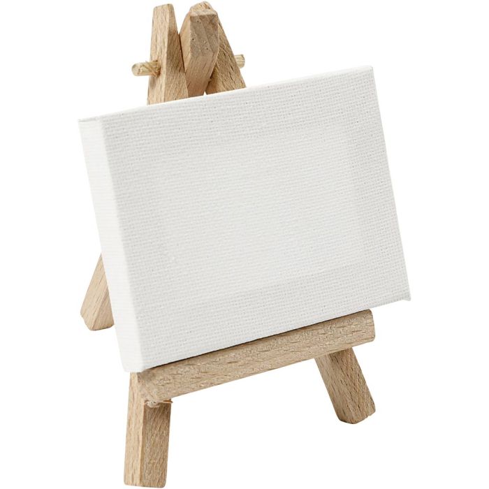 Mini Canvas and Easel, size 8x6x1 cm, white, 1 pc
