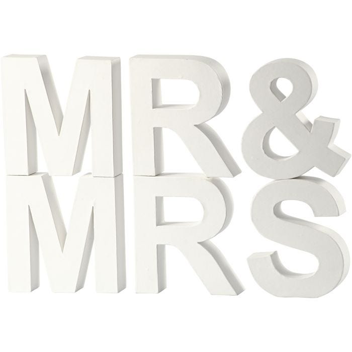 Letters, MR &amp; MRS, H: 17,5 cm, D. 4,5 cm, white, 1 set