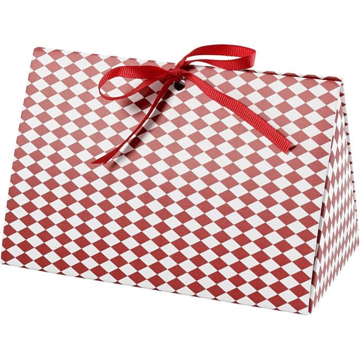 Folding gift box, harlequin pattern, size 15x7x8 cm, 250 g, red, white, 3 pc/ 1 pack