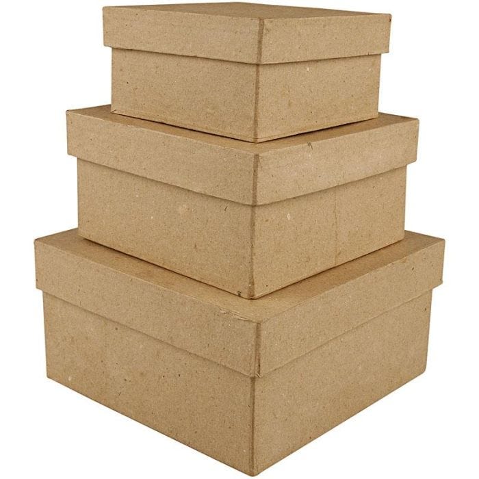 Square Boxes, H: 5+6+7,5 cm, size 10+12,5+15 cm, 3 pc/ 1 set