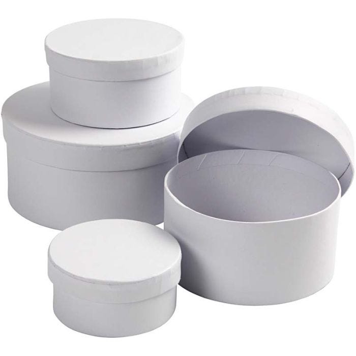 Round Boxes, H: 4+5+6+7 cm, dia. 8+10+12+14 cm, white, 4pc/ 1 set