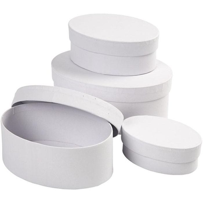 Oval Boxes, H: 4+5+6+7 cm, L: 10+12+14+16 cm, white, 4pc/ 1 set