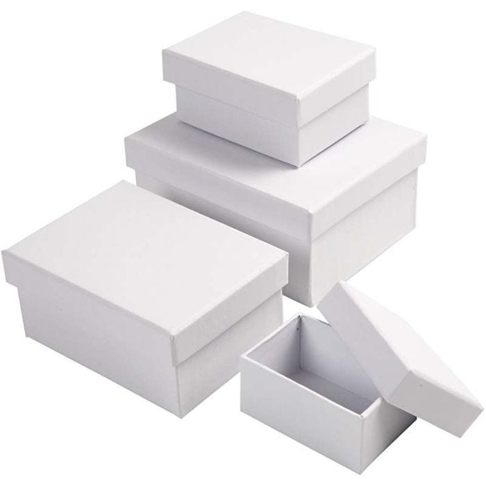 Rectangular Boxes, H: 3,5+4,5+5,5+6,5 cm, size 8,5x11,5+11x14 cm, white, 4 pc/ 1 set