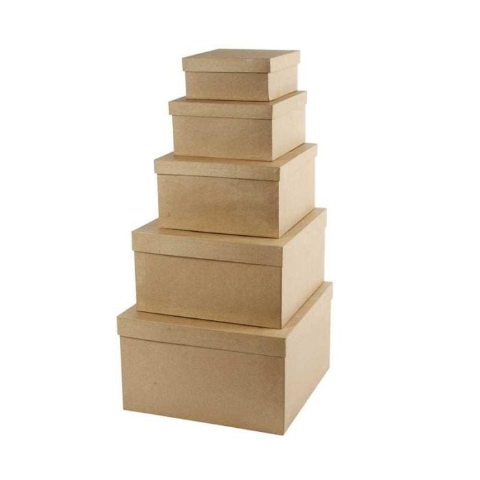 Square Hat Boxes, H: 8+10+13+15+17,5 cm, L: 15,5+20+25+30+35,5 cm, W: 15,5+20+25+30+35,5 cm, 5 pc/ 1 pack