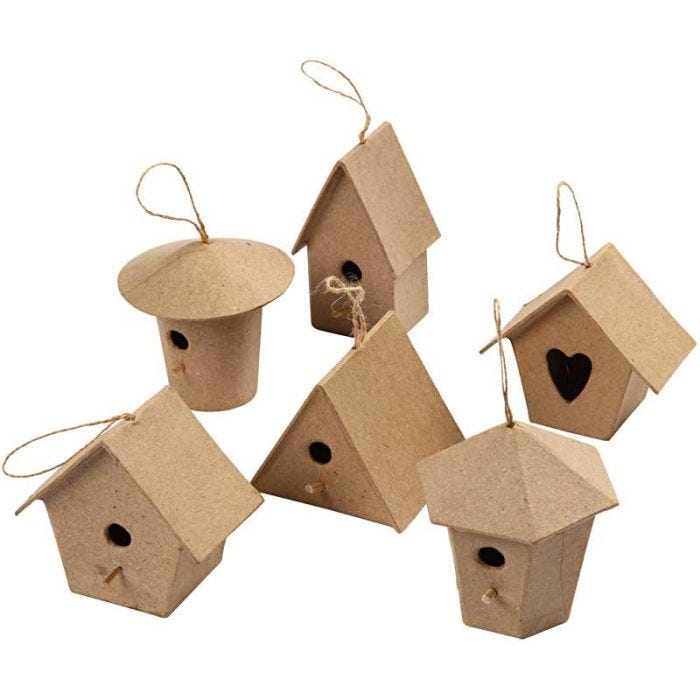 Mini Bird Houses, H: 7 cm, 6pc/ 1 pack