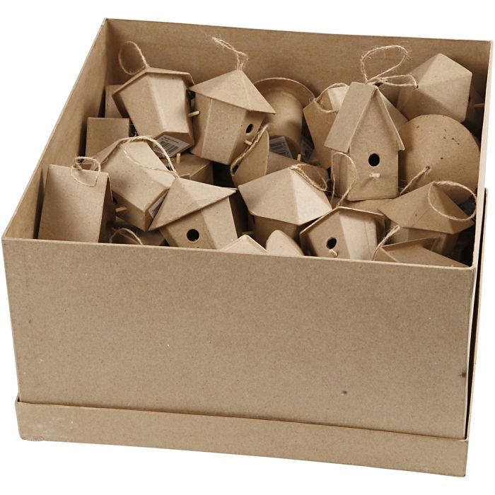 Mini Bird Houses, H: 7 cm, 6x10 pc/ 1 pack