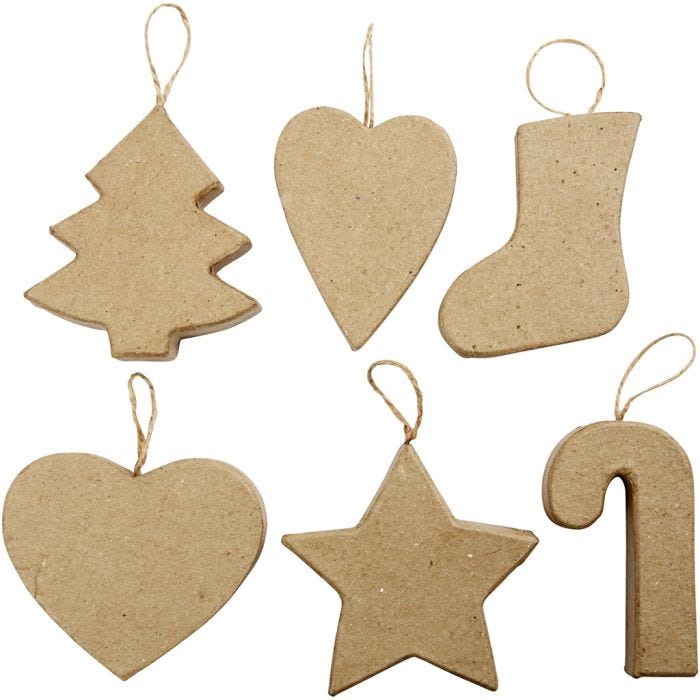 Christmas Ornaments, H: 7+8 cm, 6 pc/ 1 pack