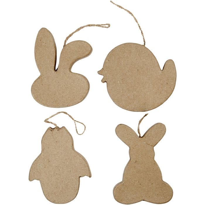 Easter Ornaments, Rabbit-head, Chick, Chick in Egg and Bunny, H: 10 cm, 4pc/ 1 pack
