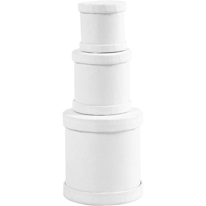 Drum boxes, H: 4+5+7 cm, dia. 4+5+6,5 cm, white, 1 set