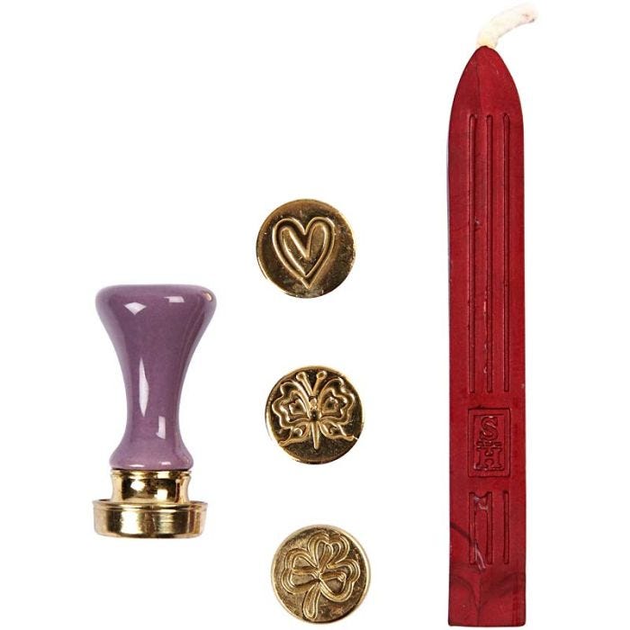 Wax Seal Set, heart, butterfly, clover, dia. 18 mm, 1 set