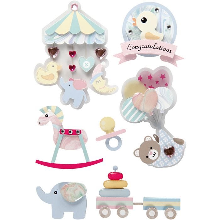 3D Stickers, baby, H: 25-70 mm, W: 20-55 mm, thickness 7 mm, 8pc/ 1 pack