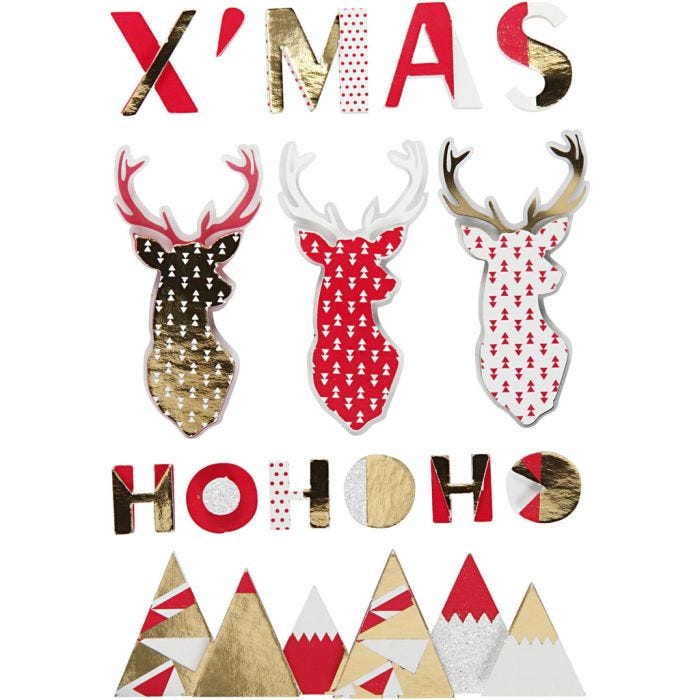 3D Stickers, reindeer, H: 15-62 mm, W: 14-100 mm, thickness 5 mm, 15pc/ 1 pack