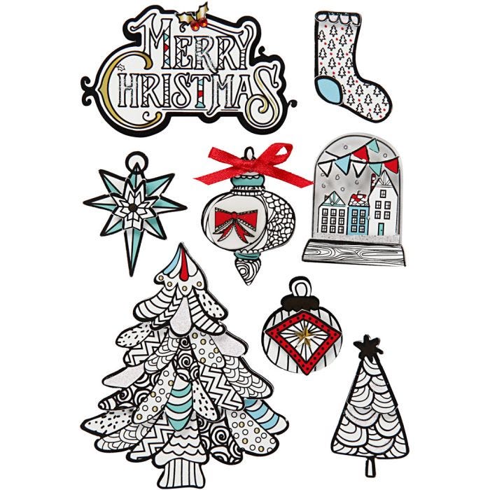 3D Stickers, christmas motifs, H: 32-80 mm, W: 25-65 mm, 8 pc/ 1 pack