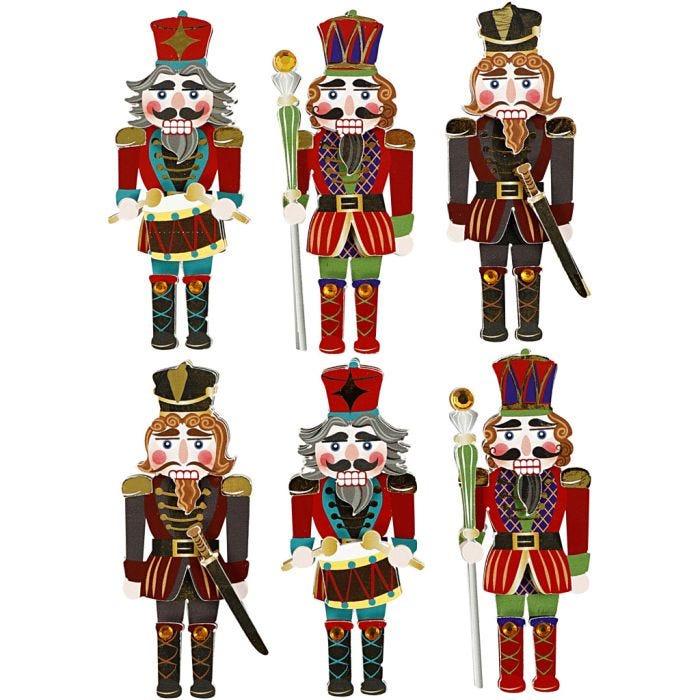 3D Stickers, nutcracker, H: 75 mm, W: 30 mm, thickness 7 mm, 6 pc/ 1 pack