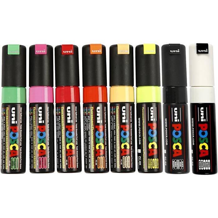 Posca Marker, no. PC-8K, line 8 mm, assorted colours, 8 pc/ 1 pack