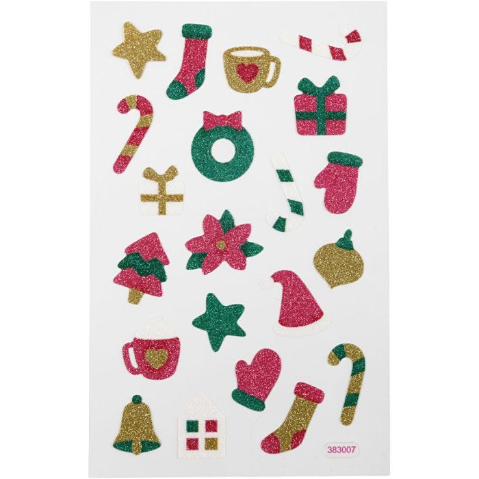 Glitter Stickers, Christmas, sheet 10x16 cm, 1 sheet