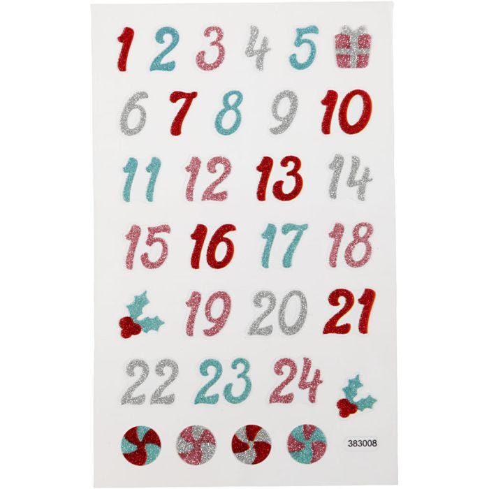 Glitter Stickers, advent numbers, sheet 10x16 cm, 1 sheet