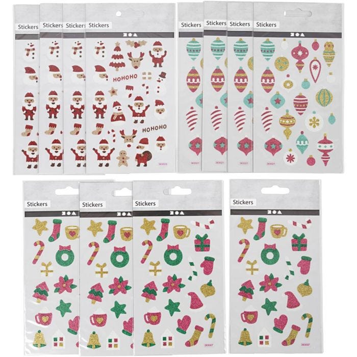 Glitter Stickers, sheet 10x16 cm, 12sheet/ 1 pack