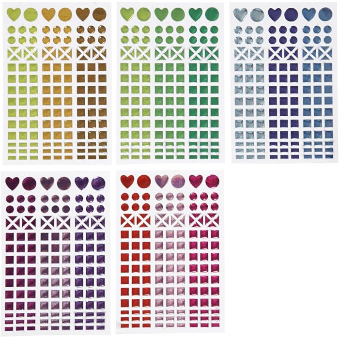 Mosaic Stickers, dia. 8-14 mm, sheet 11x16,5 cm, assorted colours, 10sheet/ 1 pack