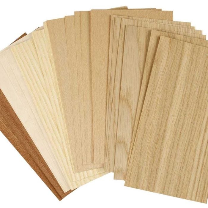 Wood Veneer, sheet 12x22 cm, thickness 0,75 mm, 30ass sheets/ 1 pack