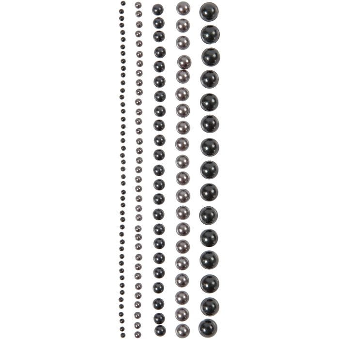 Half Pearls, size 2-8 mm, black, anthracite grey, 140pc/ 1 pack