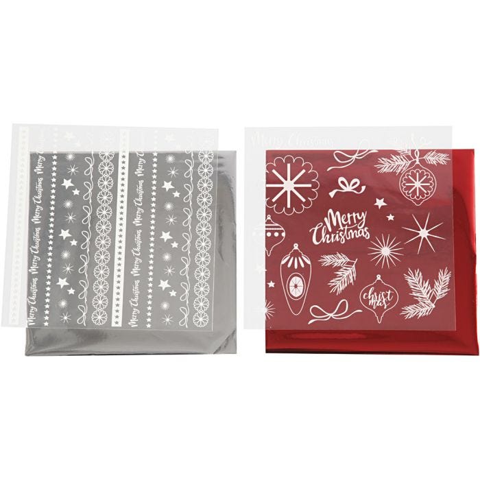 Deco Foil and transfer sheet, Magical Christmas, sheet 15x15 cm, red, silver, 2x2 sheet/ 1 pack