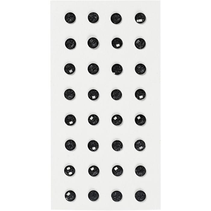 Rhinestones, dia. 8 mm, black, 32 pc/ 1 pack
