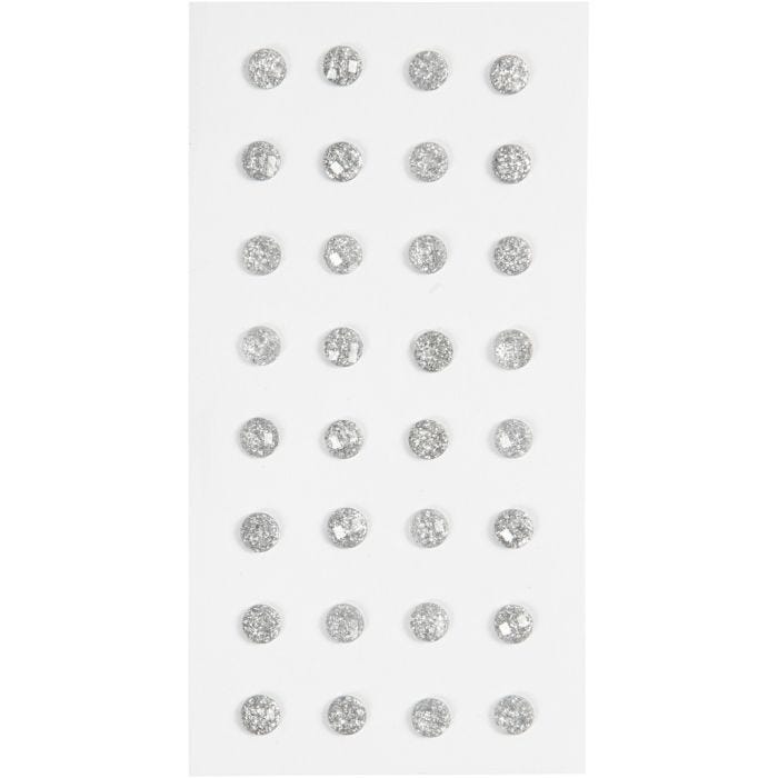 Rhinestones, dia. 8 mm, silver, 32pc/ 1 pack