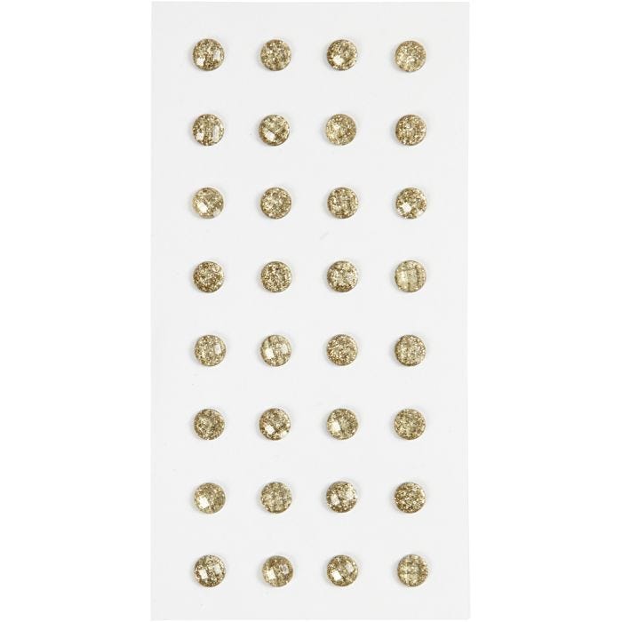 Rhinestones, dia. 8 mm, gold, 32pc/ 1 pack