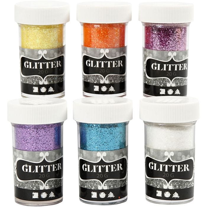 Glitter, assorted colours, 6x20g/ 1 pack
