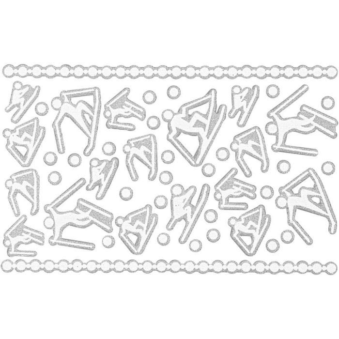 Foam Stickers, skiers, sheet 9x14 cm, size 5-30 mm, white, 1 sheet
