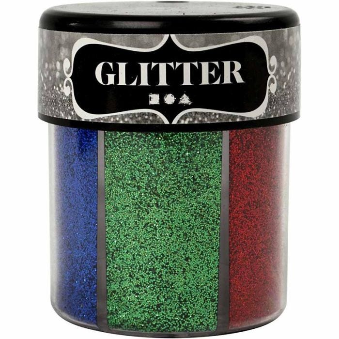 Glitter, assorted colours, 6x13 g/ 1 tub