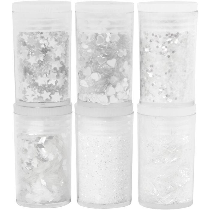 Glitter and Sequin, white, 6x5g/ 1 pack