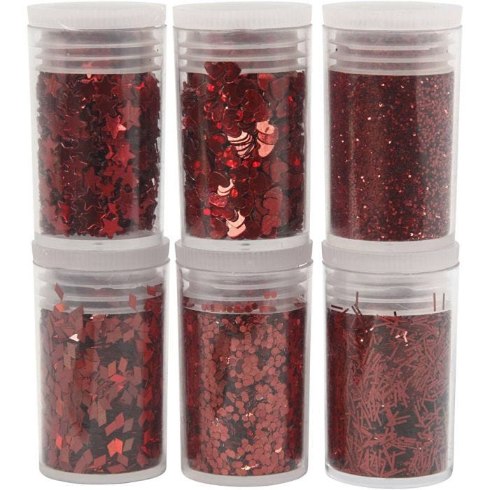 Biodegradable Sparkles & Sequins, red, 6x7 ml/ 1 pack
