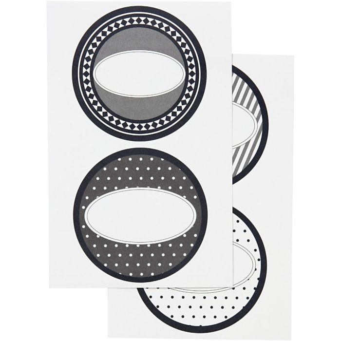 Stickers, dia. 4 cm, sheet 9x14 cm, 4 ass sheets/ 1 pack