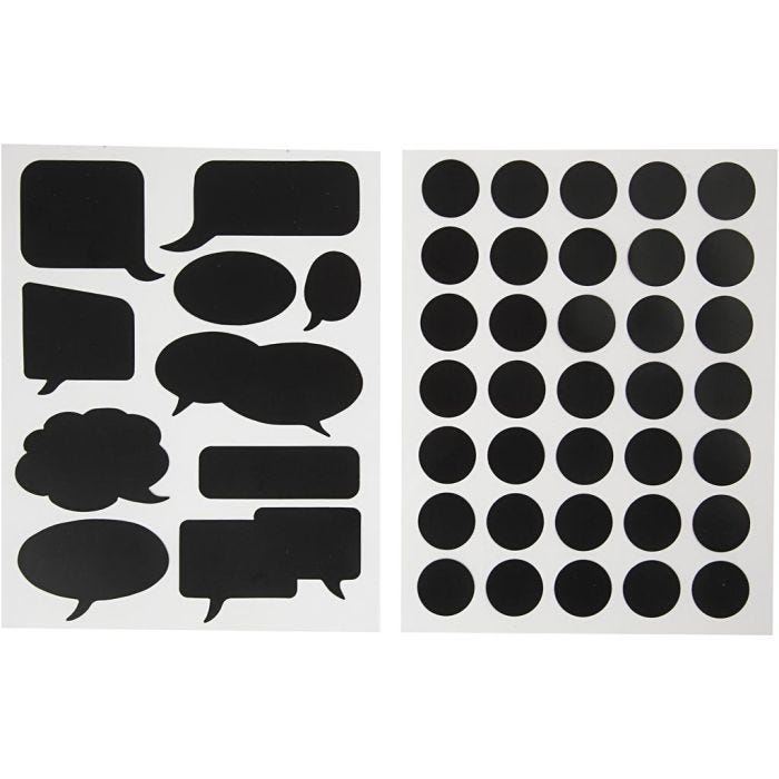 Chalkboard Stickers, circles and speech bubble, sheet 14x18 cm, black, 2ass sheets/ 1 pack
