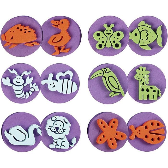 Foam Stamps, zoo, dia. 7,5 cm, thickness 2,5 cm, 6 pc/ 1 pack