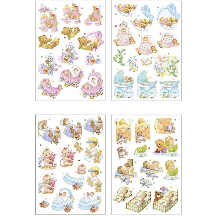 3D Decoupage Motifs, baby , sheet 21x30 cm, 4 sheet/ 1 pack