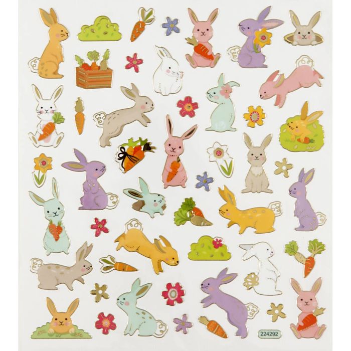 Stickers, Easter bunnies, sheet 15x16,5 cm, 1 sheet