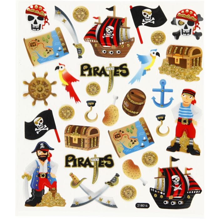 Stickers, pirates, sheet 15x16,5 cm, 1 sheet