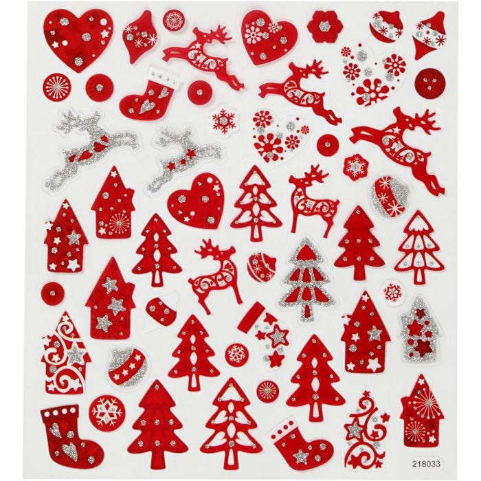Stickers, red/white Christmas, sheet 15x16,5 cm, 1 sheet