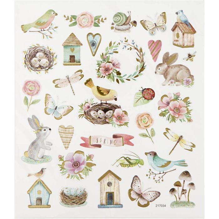 Stickers, spring and easter, sheet 15x16,5 cm, 1 sheet