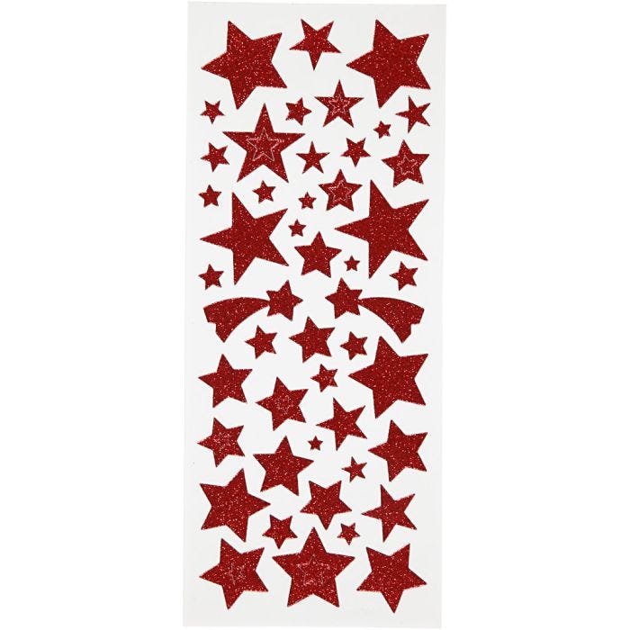 Glitter Stickers, stars, sheet 10x24 cm, red, 2 sheet/ 1 pack