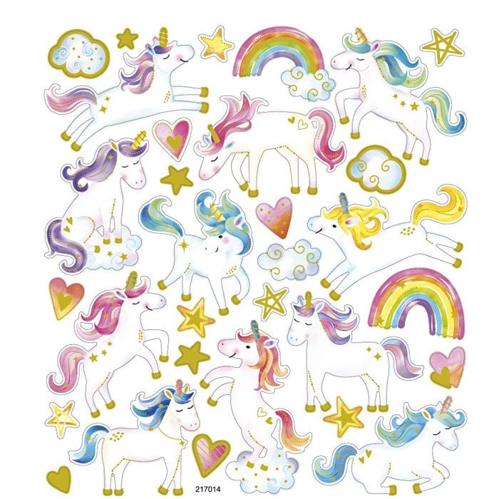 Stickers, unicorn, sheet 15x16,5 cm, 1 sheet