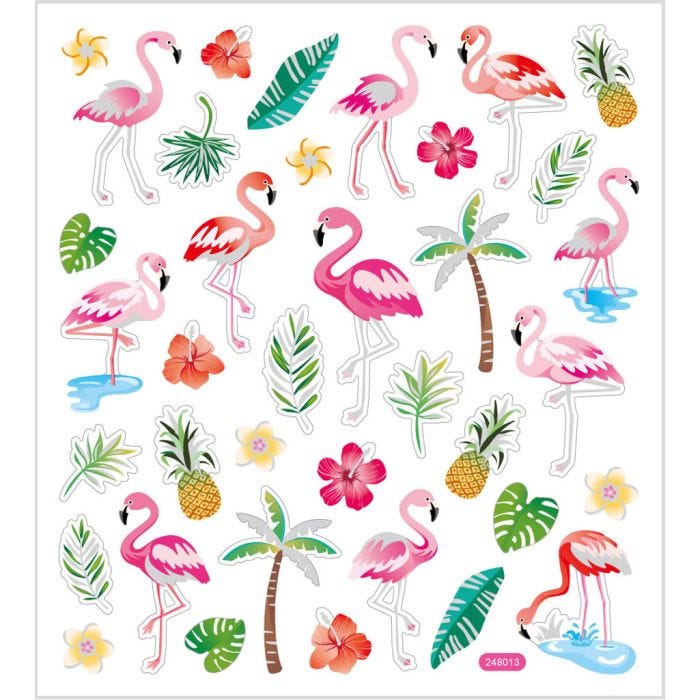 Stickers, flamingo, sheet 15x16,5 cm, 1 sheet