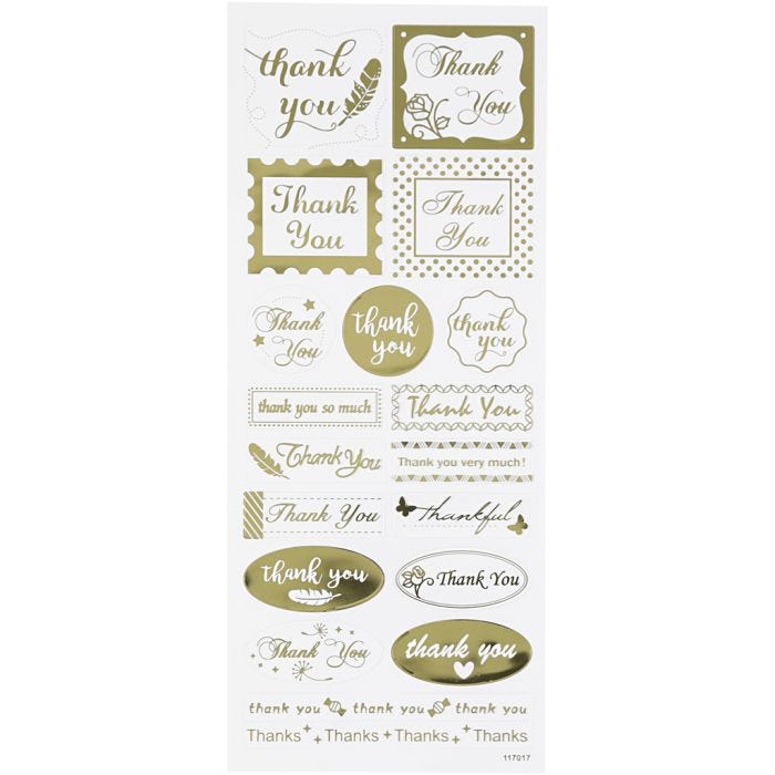 Stickers, thank you, sheet 10x24 cm, gold, 1 sheet